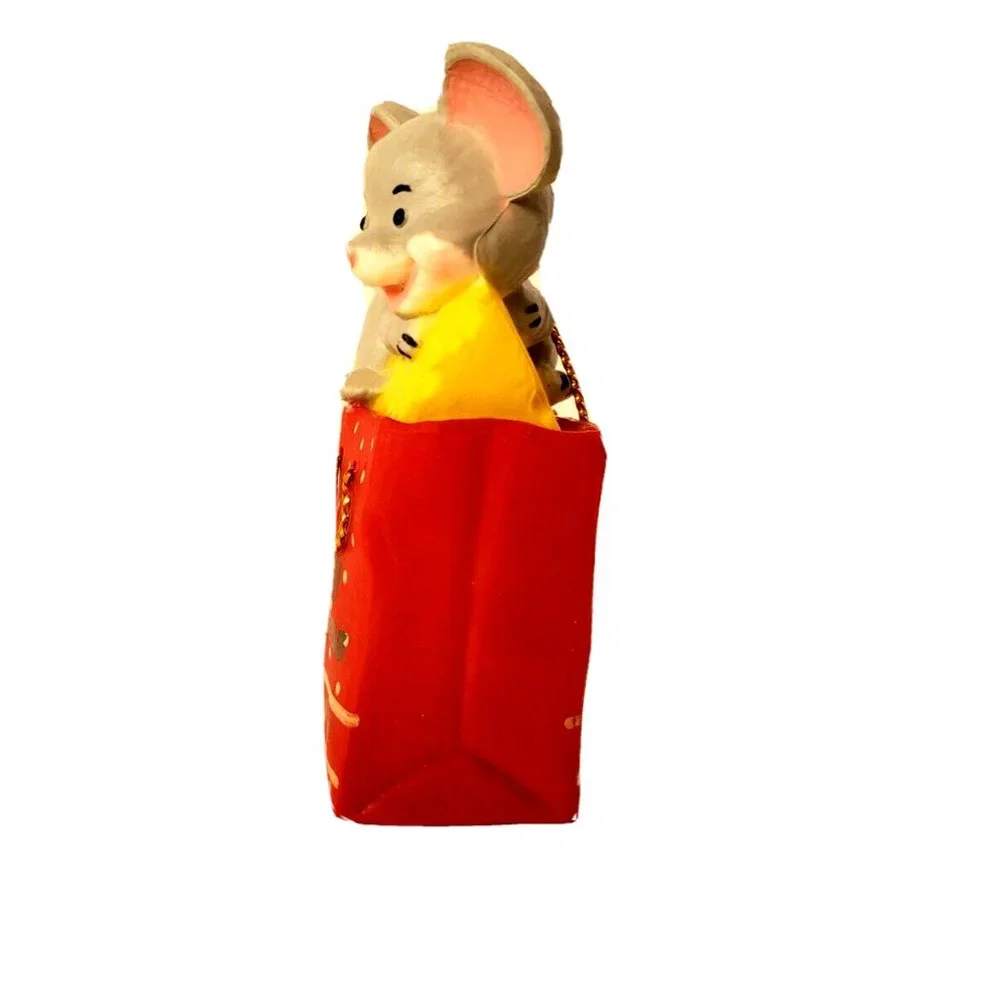 Merry Christmas MOUSE in Bag Hard Plastic Loose Hanging Ornament or Figurine EUC
